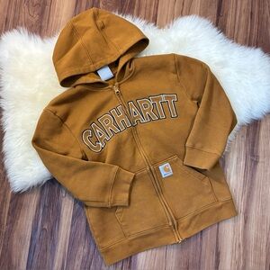 Carhartt Tan Zip Up Kids Logo Hoodie • Size S